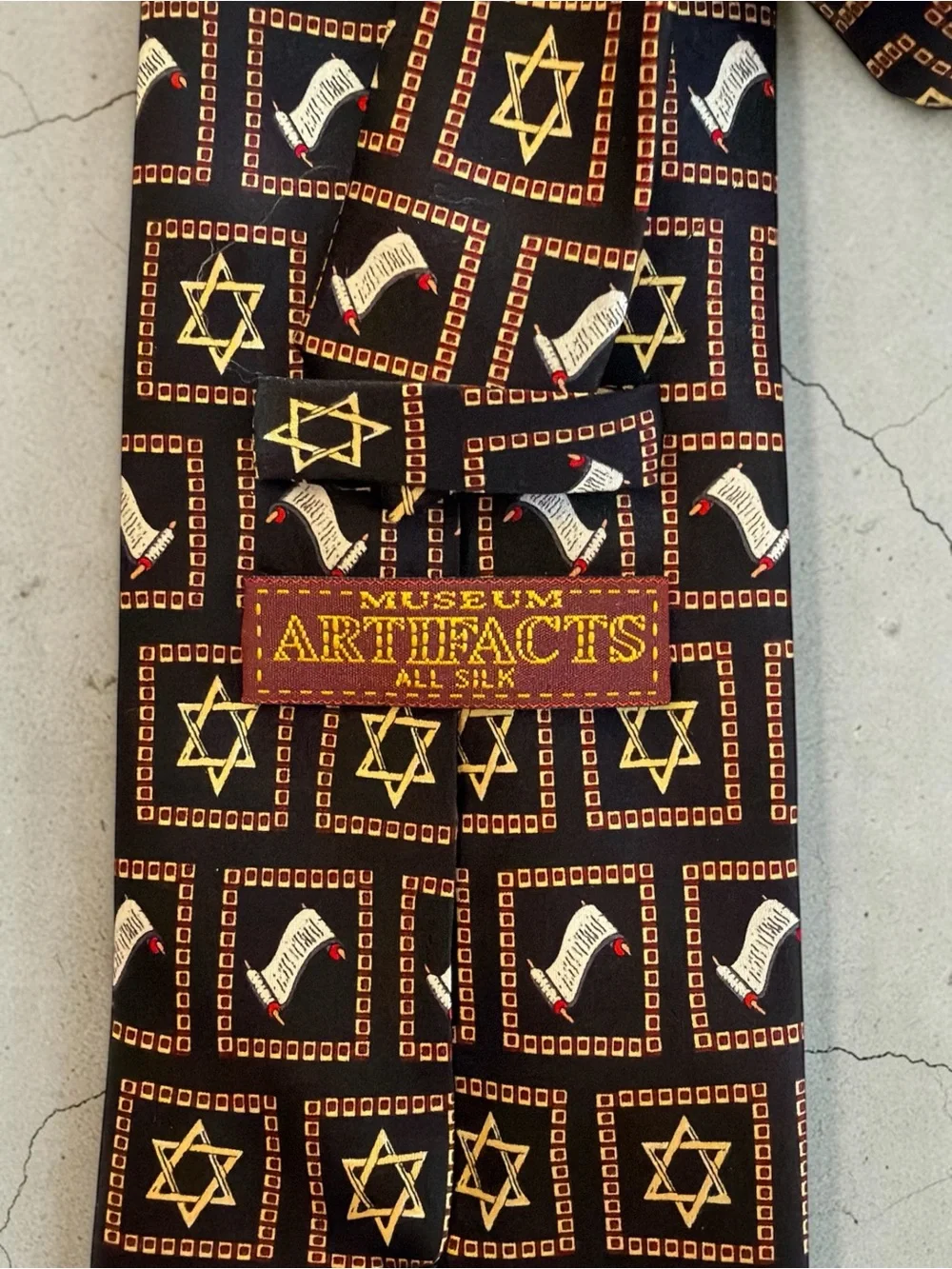 Vintage 1990s Museum Artifacts All Silk Novelty Tie Torah Scroll Star of David